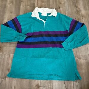 Vintage The Cotton Club Rugby Shirt Men Medium 90s Y2K Striped Green Purple